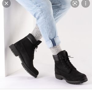 Timberland 6 inch premium lace up flat boots in black